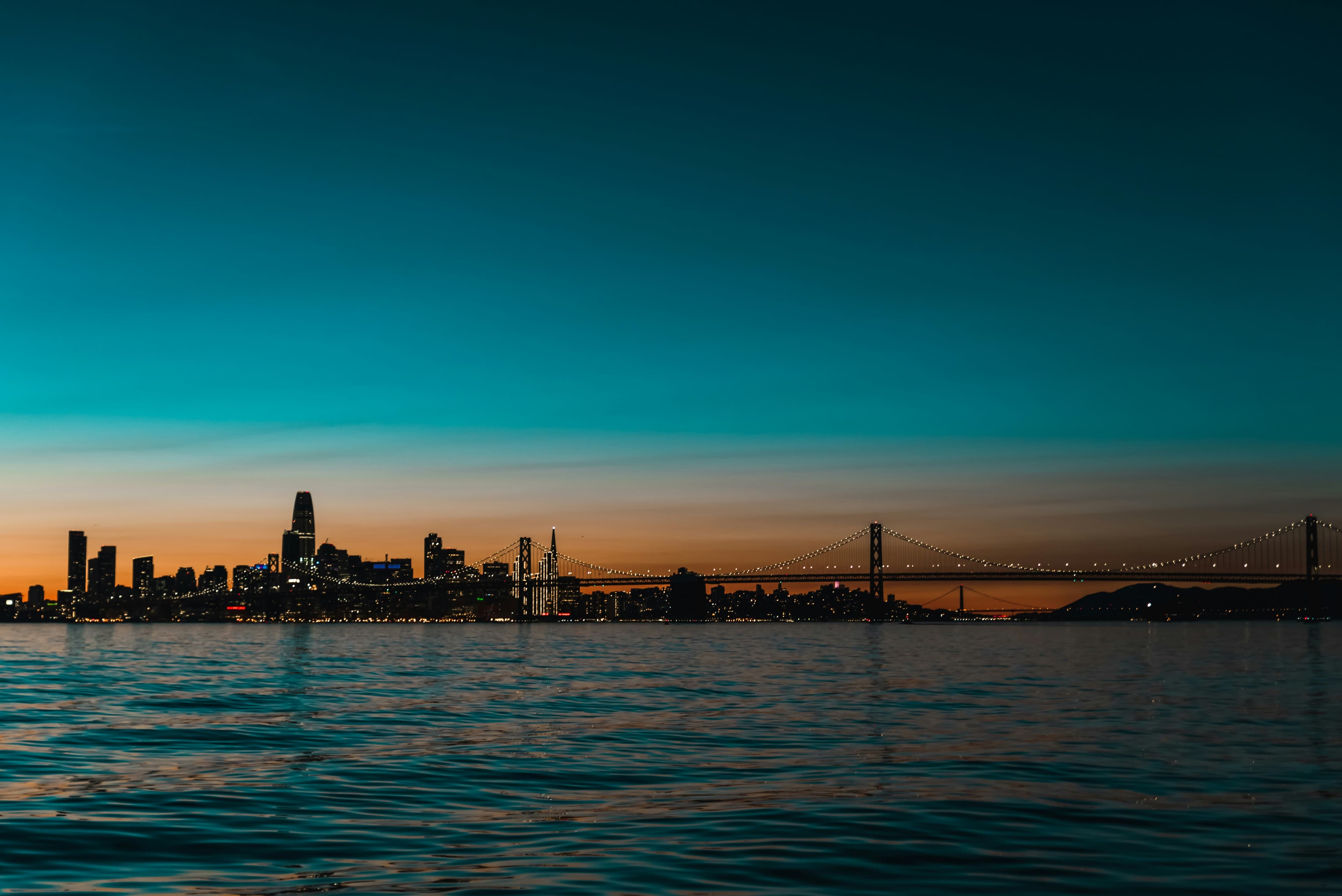 San Francisco Bay Area seen from the hills at sunset